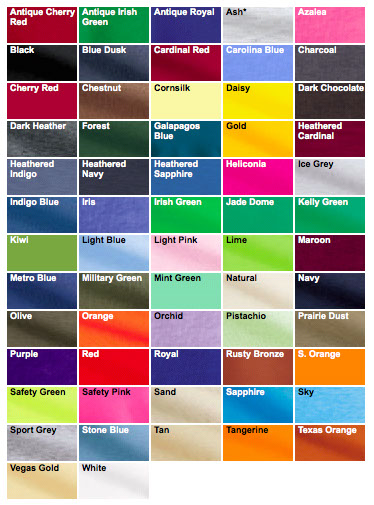 Color Swatches as of 06/16 for Gildan 2000